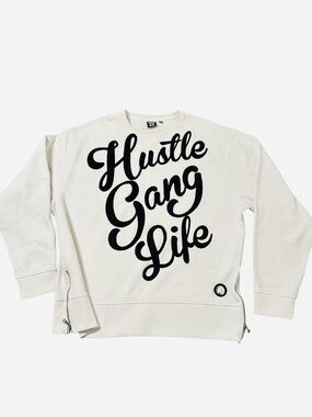 Hustle Gang Life Script Sweatshirt White with Black Text Mens Size 4X Streetwear